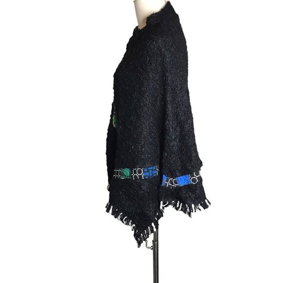 Canvasbacks Vintage Fringed Boucle Poncho-Size M/L-Silk, Cashmere,& Wool Blend - Picture 9 of 15